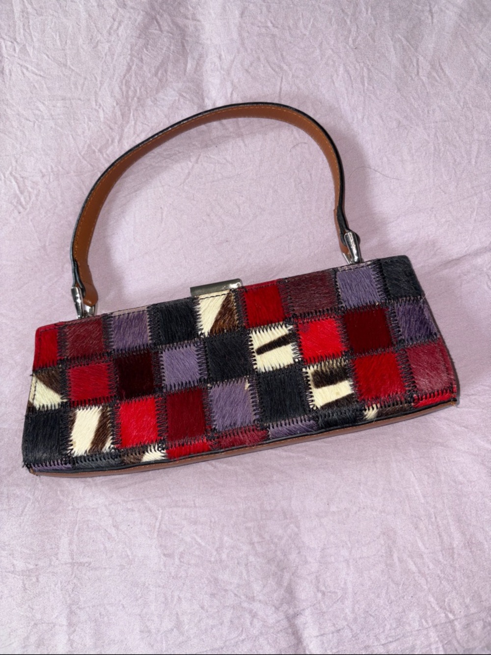 Adrienne Vittadini Patchwork Red, Purple & Black Shoulder Bag